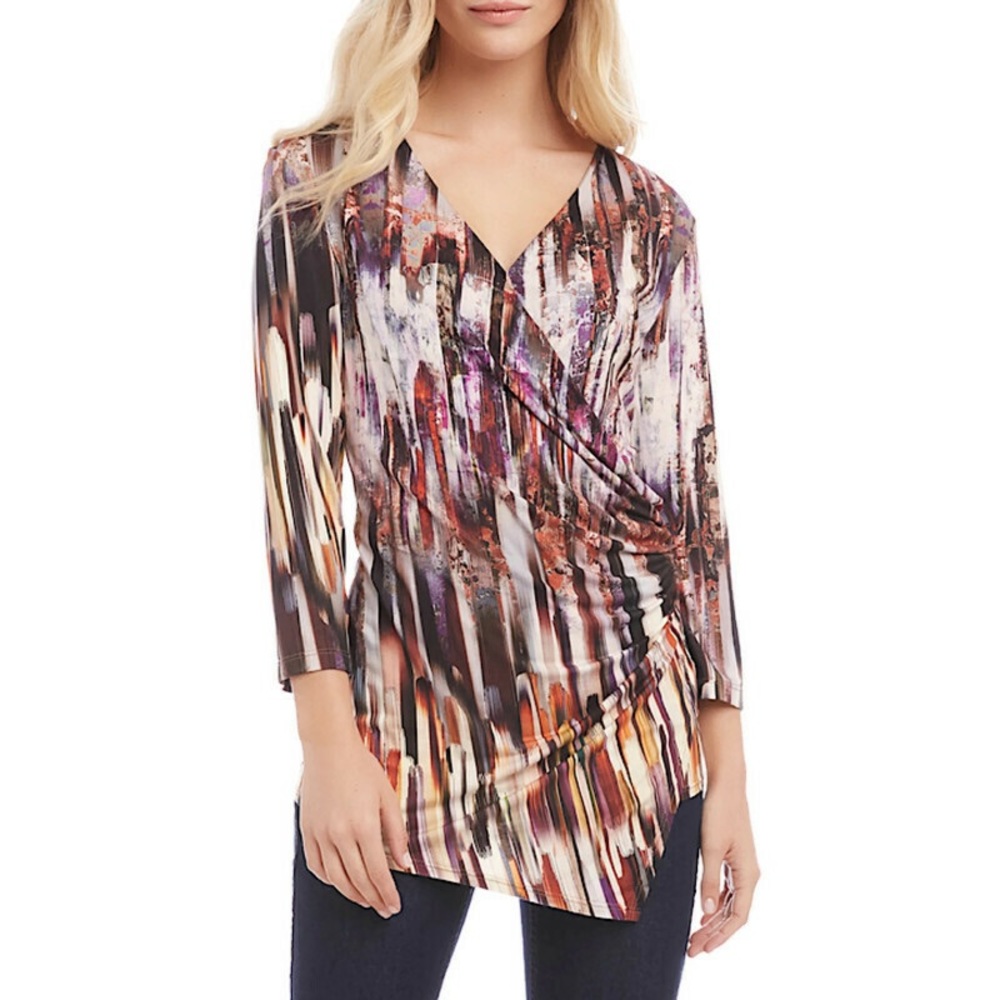 Karen Kane Brushstroke Print Surplice V-Neck Top